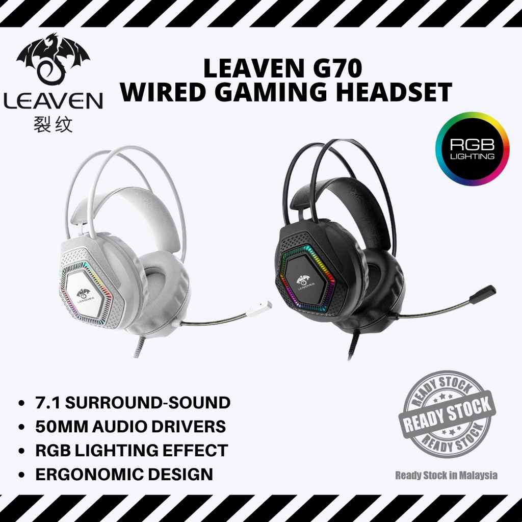 LEAVEN G70 RGB Light Wired Gaming Headset Auto-Noise Cancelling ...