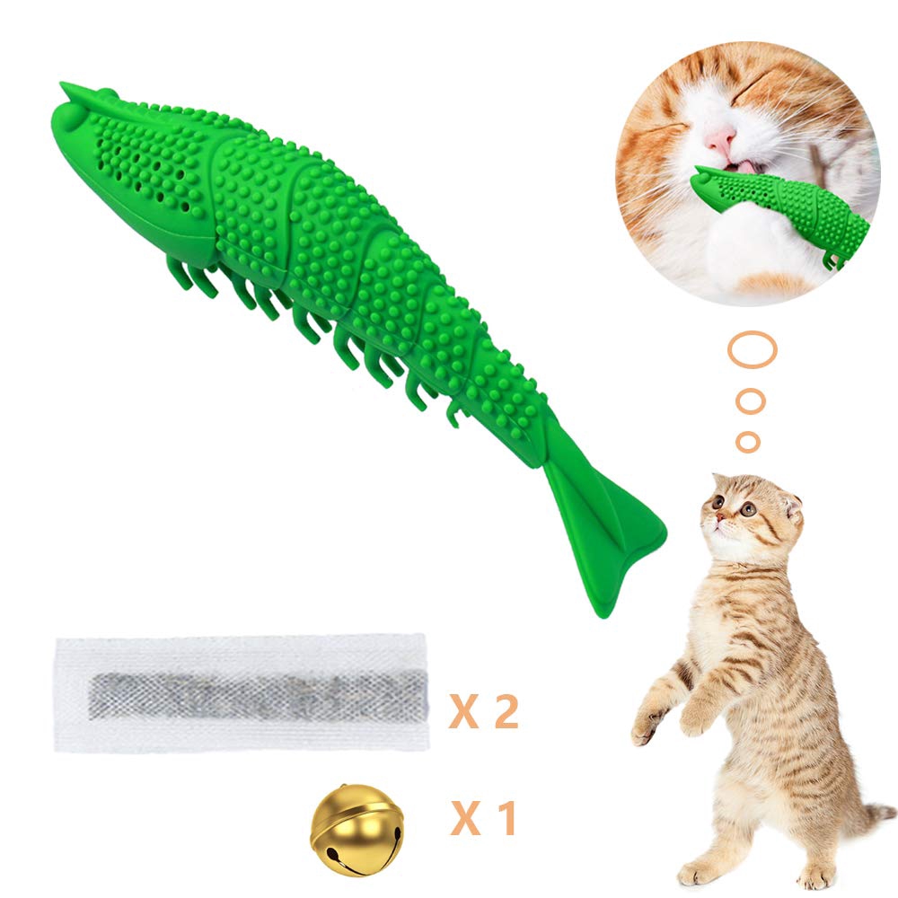 GEEPET Cat Toothbrush Catnip Toy Dental Care Refillable Catnip Interactive Playing Feeding Toy with Bell for Kitten Kitty Cats Teeth Cleaning 