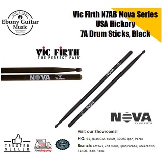 Nova Drum Sticks By Vic Firth  VF-N7AB Black 7A Wood Tip 1PAIR 