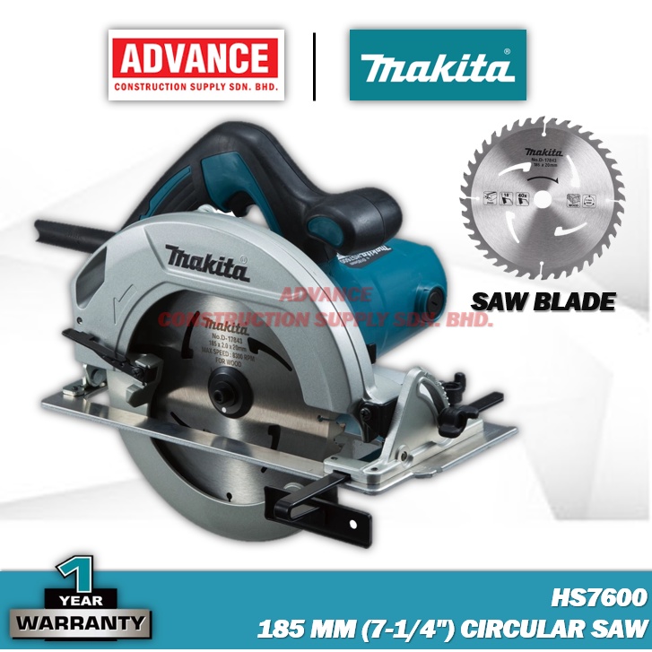 Makita Power Tools HS7600 CIRCULAR SAW 185 MM (7-1/4) Free Saw Blade  )【Ready Stock】【SAW】