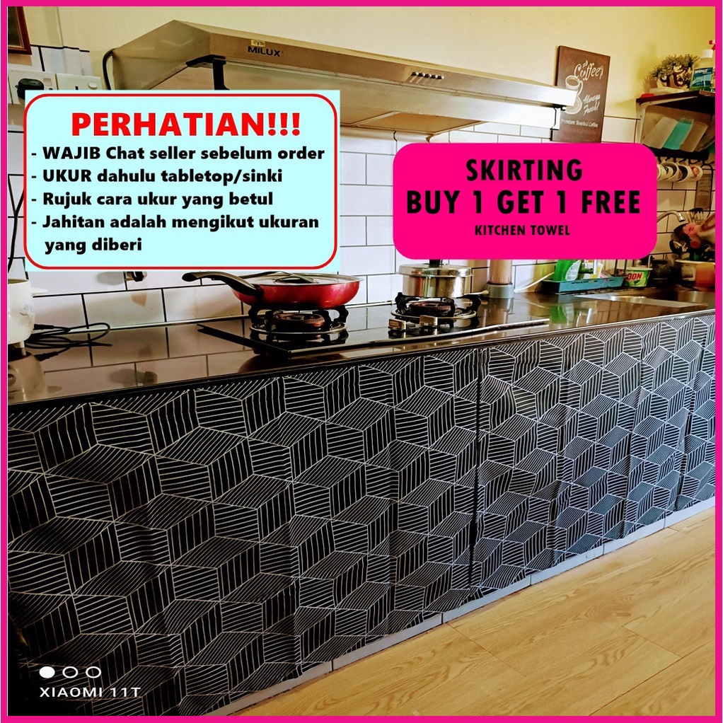 Skirting table top langsir dapur tirai sinki custom FREE VELCRO