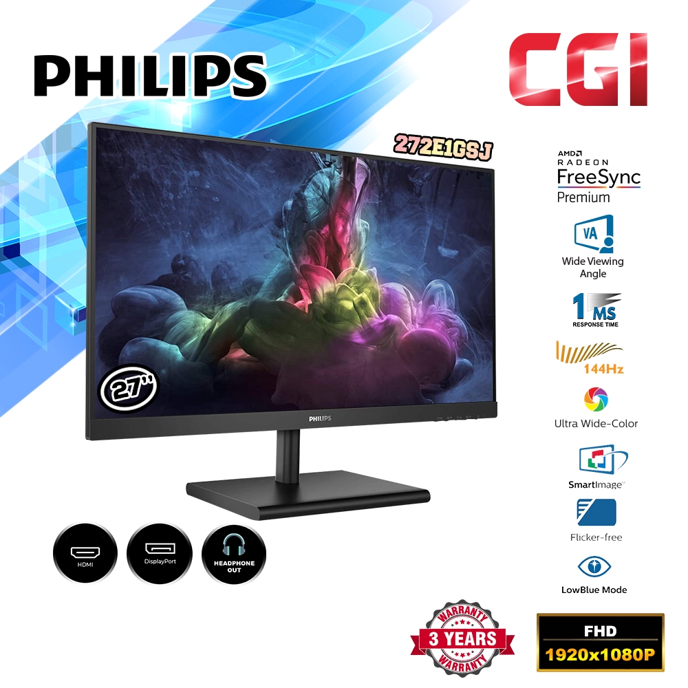Philips 272E1GSJ 27" 1ms 144Hz FHD FreeSync VA LED Gaming Monitor