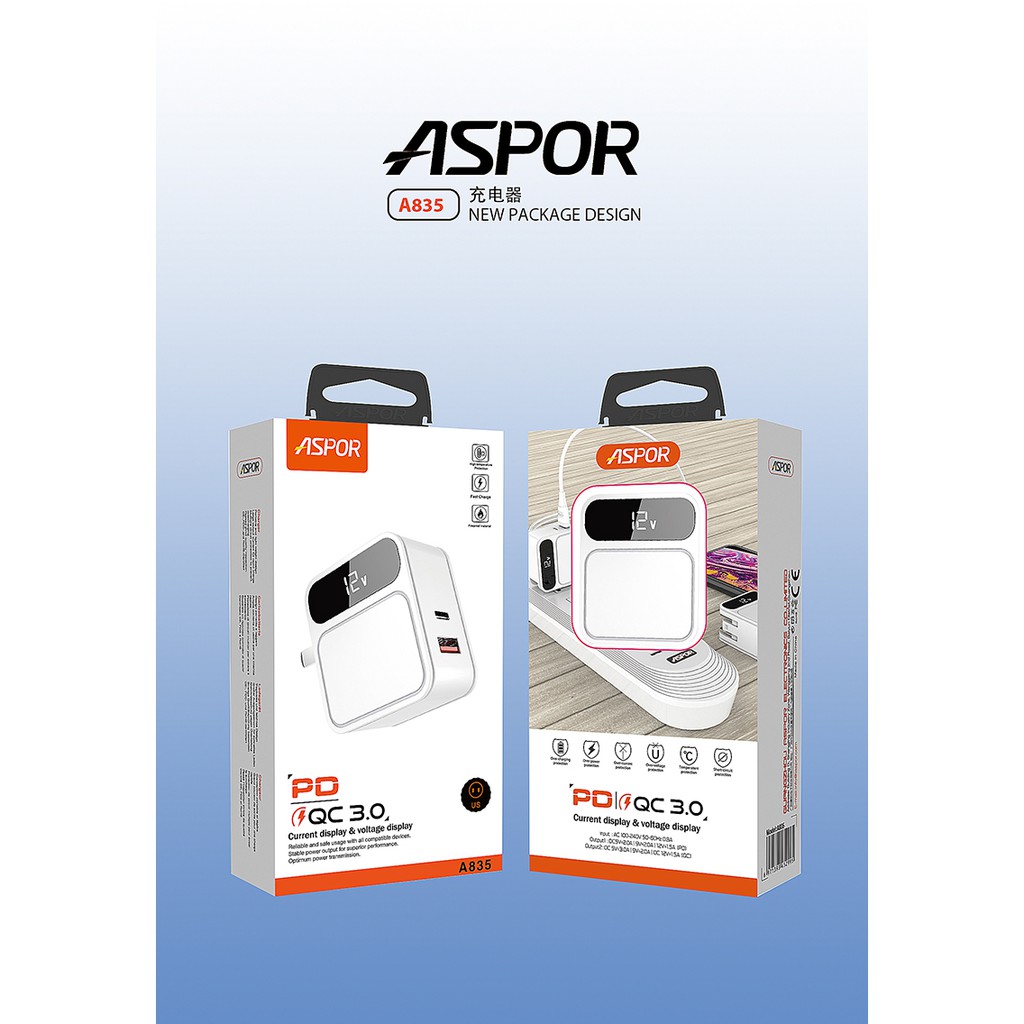 Sokono-Ready Stock Malaysia ❤ASPOR A835 PD Home Charger❤ With LED Digital Display-1011 | Shopee Malaysia