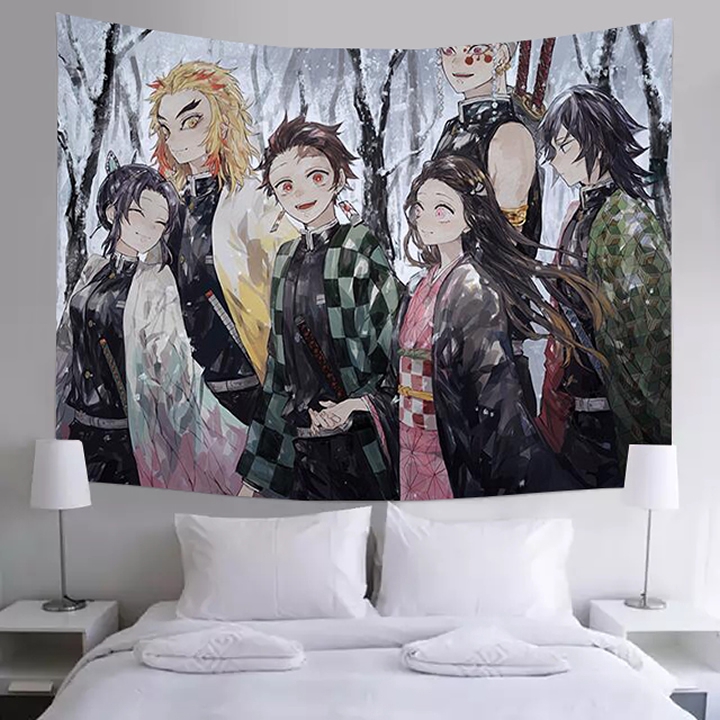 Anime gaya Jepun bilah hantu latar belakang kain asrama di tepi 