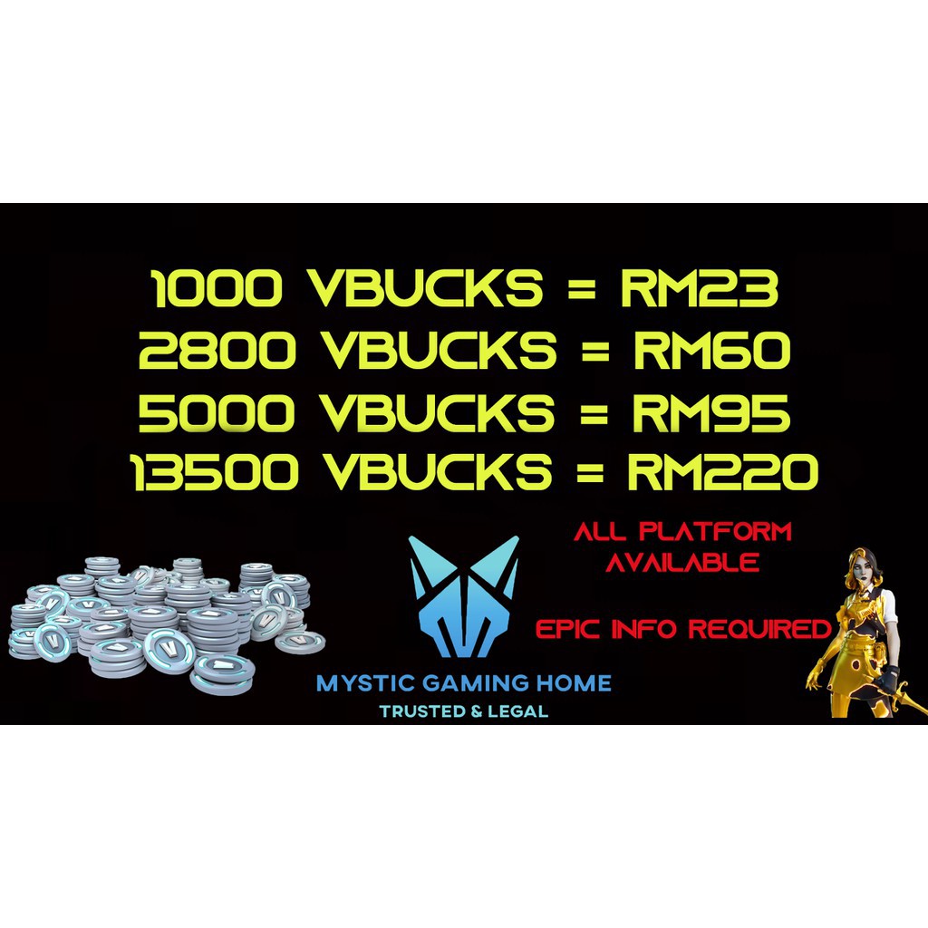 Fortnite 1000 2800 5000 13500 V-Bucks VBucks v bucks | Shopee Malaysia