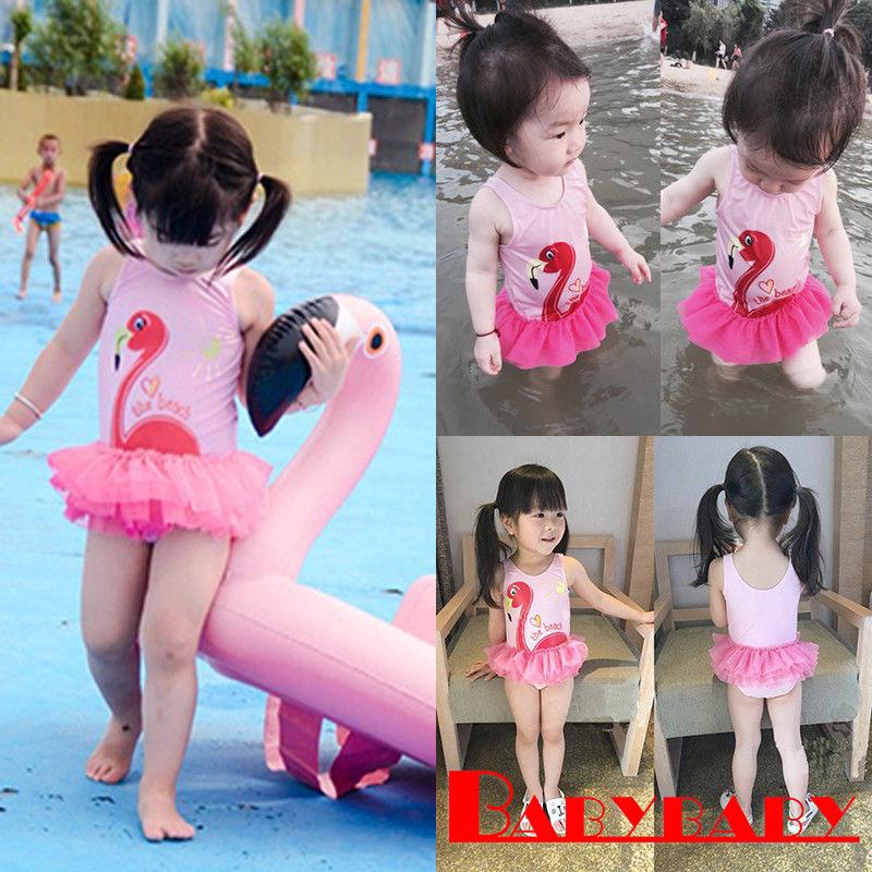 S Kids Baby Girl Swan Swimsuit Ruffles Beachwear Bathing Suit Shopee Malaysia