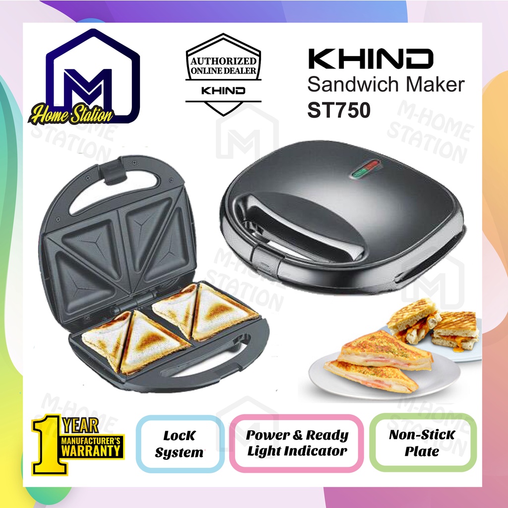 Khind ST750 Non-Stick Coating Sandwich Toaster Maker Pembakar Roti ST810  / 2 Slices Cool Touch Bread Toaster BT808