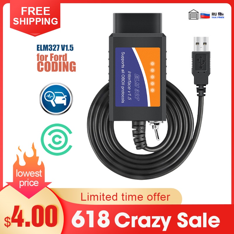 OBDMONSTER ELM327 V1.5 with HS / MS CAN Switch FORSCAN OBD2 Scanner USB