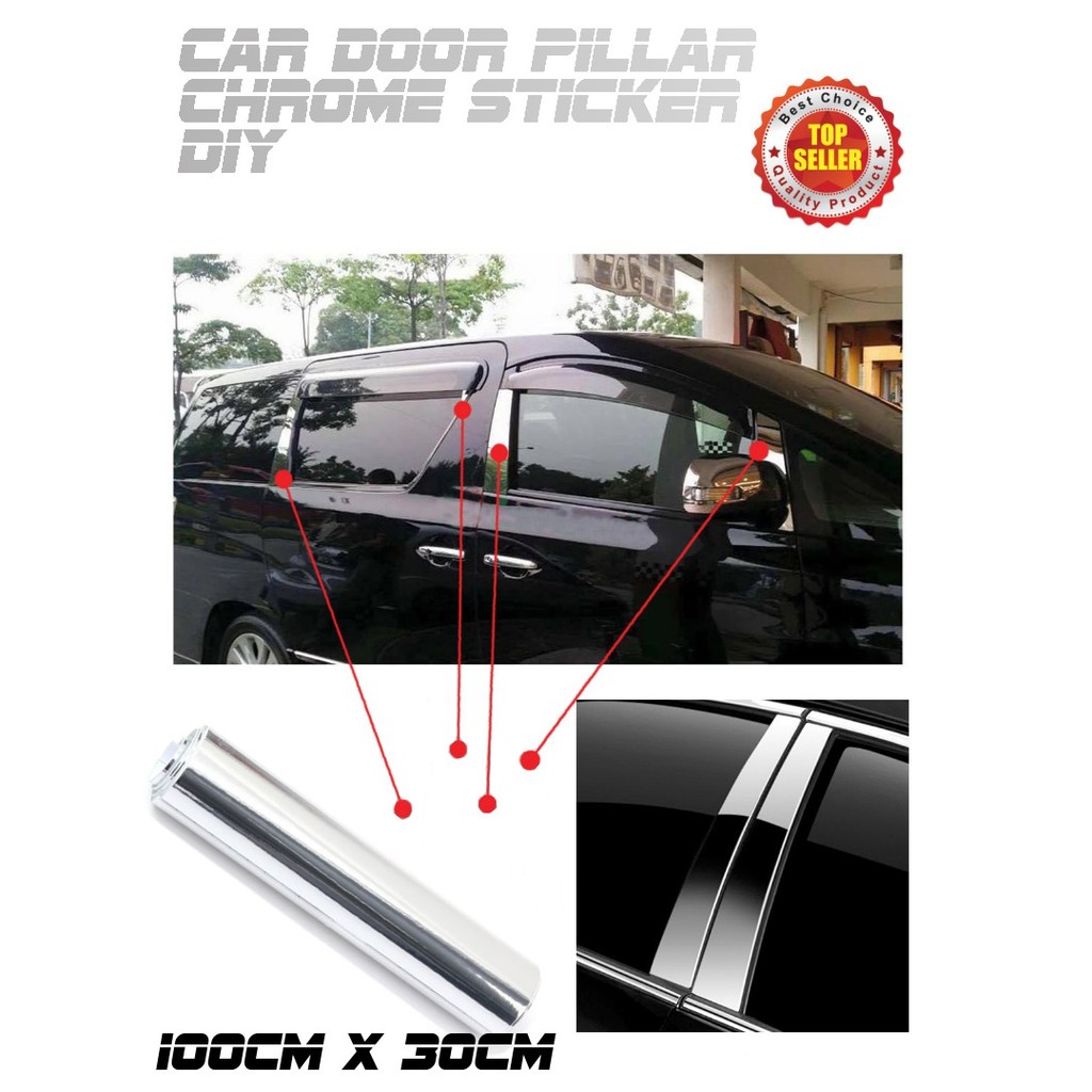 30CM x 100CM Car Door Pillar Lining Silver Chrome Sticker Side Mirror