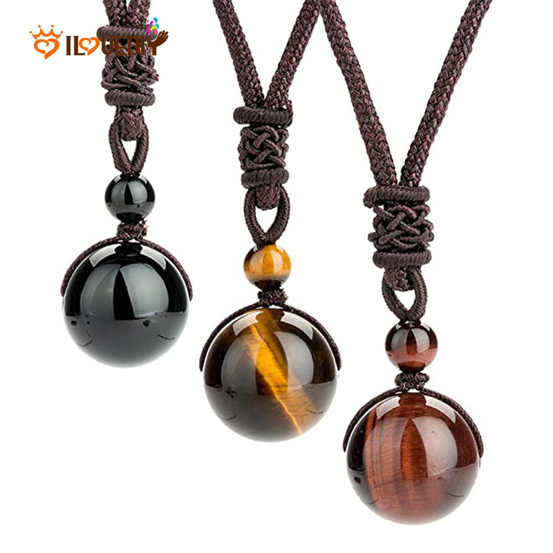 Women Natural Tiger's Eye Stone Obsidian Pendant Necklace / Ladies Simple Charm Adjustable Necklaces / Elegant Clavicle Necklace / Girls Personality Beach Chain Necklace / Popular Choker Necklace / Girlfriends Gifts Jewelry Accessories