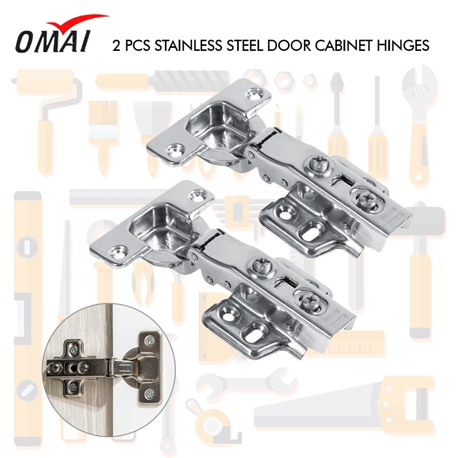 Omai 2pcs Stainless Steel Door Cabinet Hinges Soft Closing Buffer