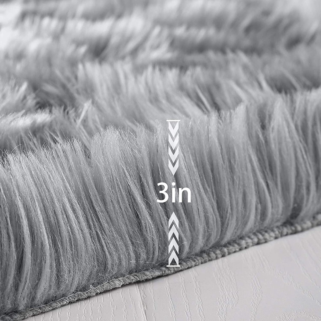 KARPET BULU Gray Fur Carpet Living Room Carpet Fluffy Shaggy Soft Rug ...