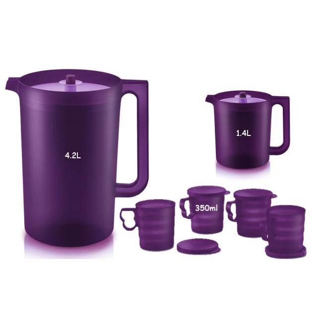 Tupperware Purple Royale Giant Pitcher Set /Royale Mugs & Seal 350ml