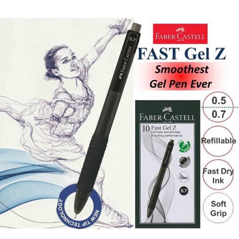 FABER CASTELL FAST GEL Z PEN 0.5MM BLACK/BLUE/RED SMOOTHEST GEL WRITING