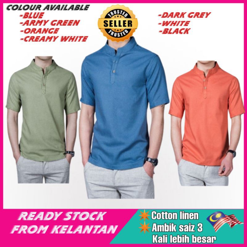 Men's Fashion Short Sleeve Linen Shirt |Kurta Lengan Pendek |Baju Kurta ...