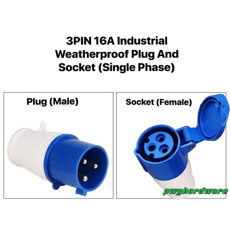 3PIN 16A/240V Industrial Weatherproof Plug And Socket / Single Phase ...