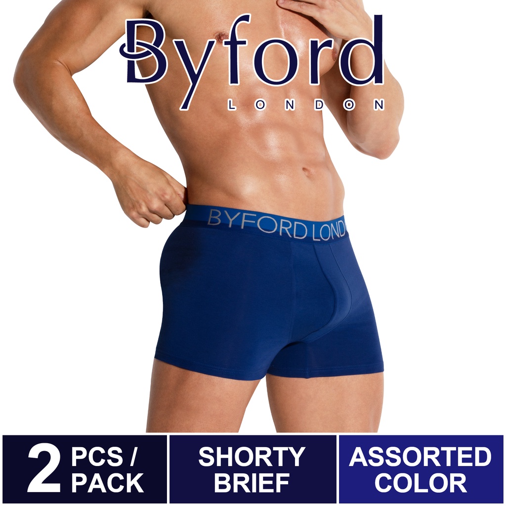 (2 Pcs) Byford Men Trunk Cotton Spandex Men Underwear Assorted Colours