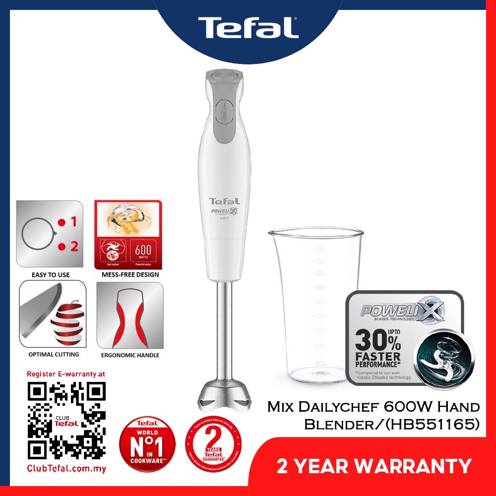 Tefal (HB551) HB551165 - Mix Dailychef 600W Hand Blender Mess Free Powerlix Blades Ergonomic Pengisar Tangan