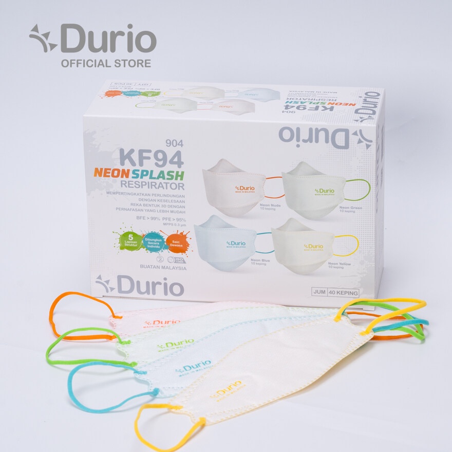 Durio 904 KF94 5Ply Respirator Face Mask (Neon Splash) 40pcs Shopee