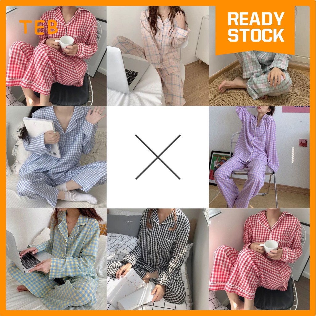 Women s Pyjamas Gaya  Kotak Kotak Checkered Baju  Tidur  