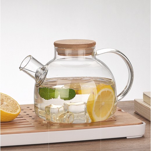 shopee: Transparent Glass Bottle with Bamboo Lid Heat Resistant Big Capacity Drinks Water Kettle High Borosilicate Teapot Cold Water Jug Bekas Susu 1L/1.6L (0:0:Volume:1L/1000ml Pro;:::)