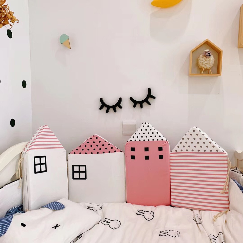 4pcs Baby Bed Bumper Little House Pattern Crib Protection Infant