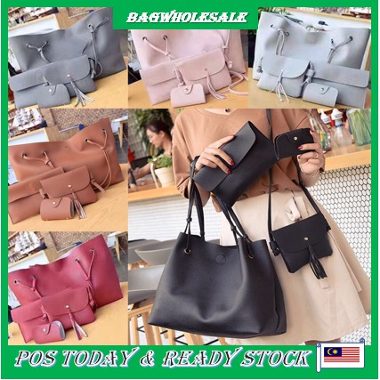 ⚡️READY STOCK+ ⚡️Large tote Bag 4 in 1 Fashion Tote Beg+Sling+Pouch ...