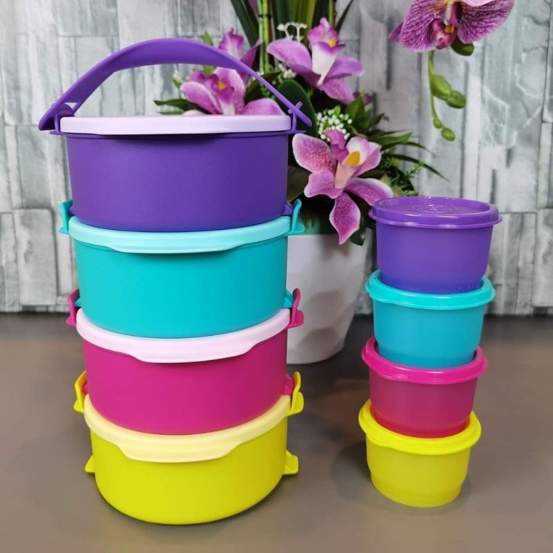 Tupperware Tup Tiffin Set (4) 550ml + PWP Snack Cups 110ml (4)  / Colorful