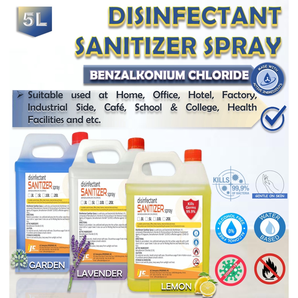 Disinfectant Sanitizer Spray 5L(Benzalkonium Chloride)/For Nano Mist ...