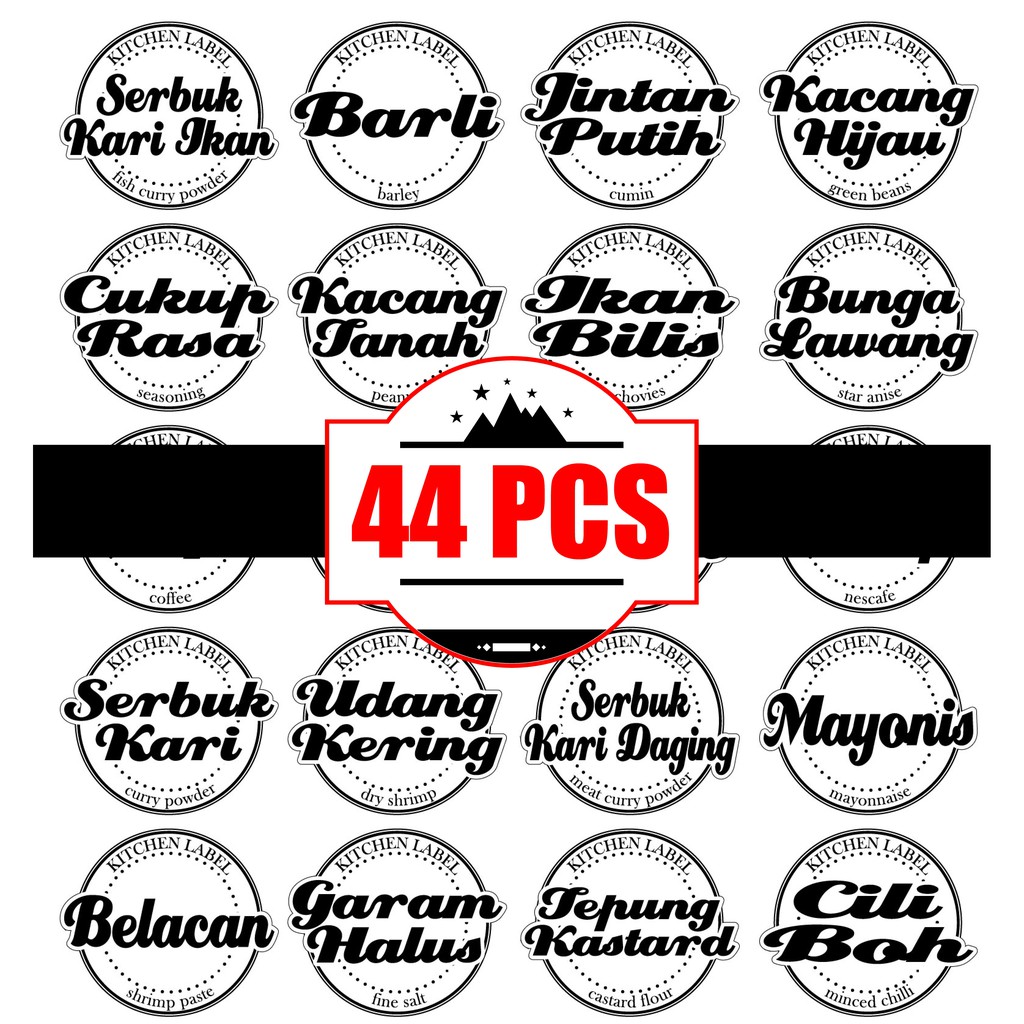 sticker label untuk kegunaan dapur 44 pcs WATERPROOF MATERIAL ...