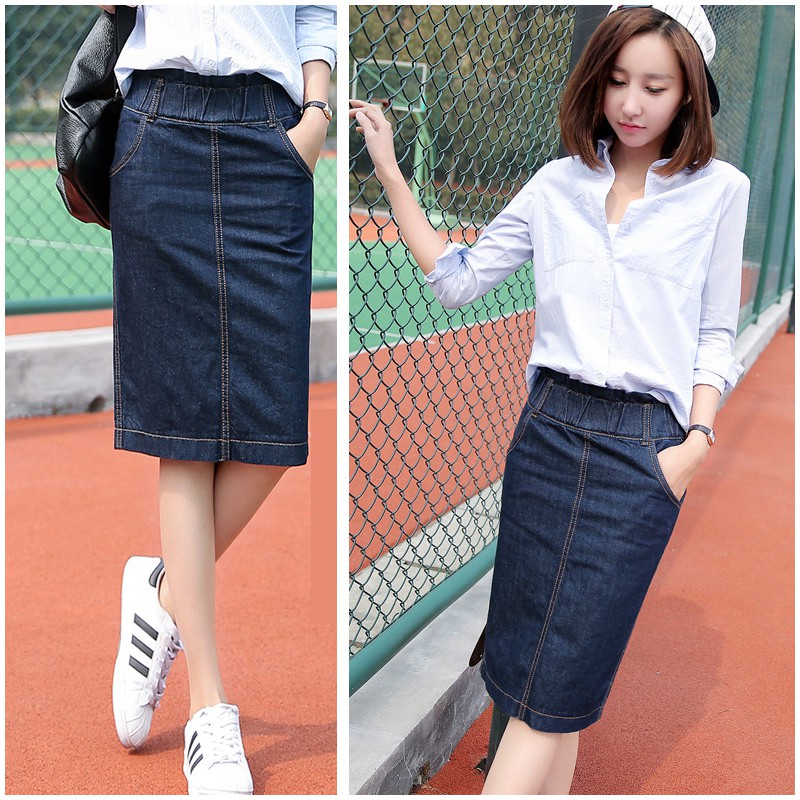 knee length jean skirts