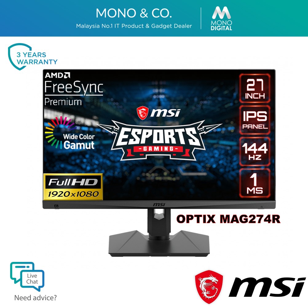 MSI Optix MAG274R RGB Gaming Monitor with FULL HD, FreeSync (27 ...