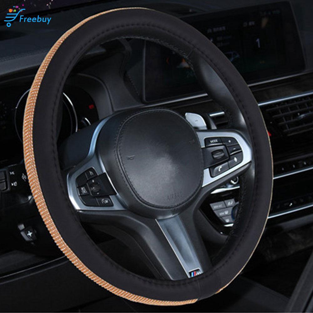 Fashion Black Gold Steering Wheel Wrap Steering Wheel Braid Auto Protection With Beautiful Rhinestones