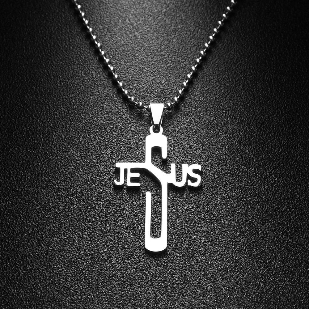 Fashion JESUS Cross Pendant Necklace Stainless Steel  Gift Jewelry