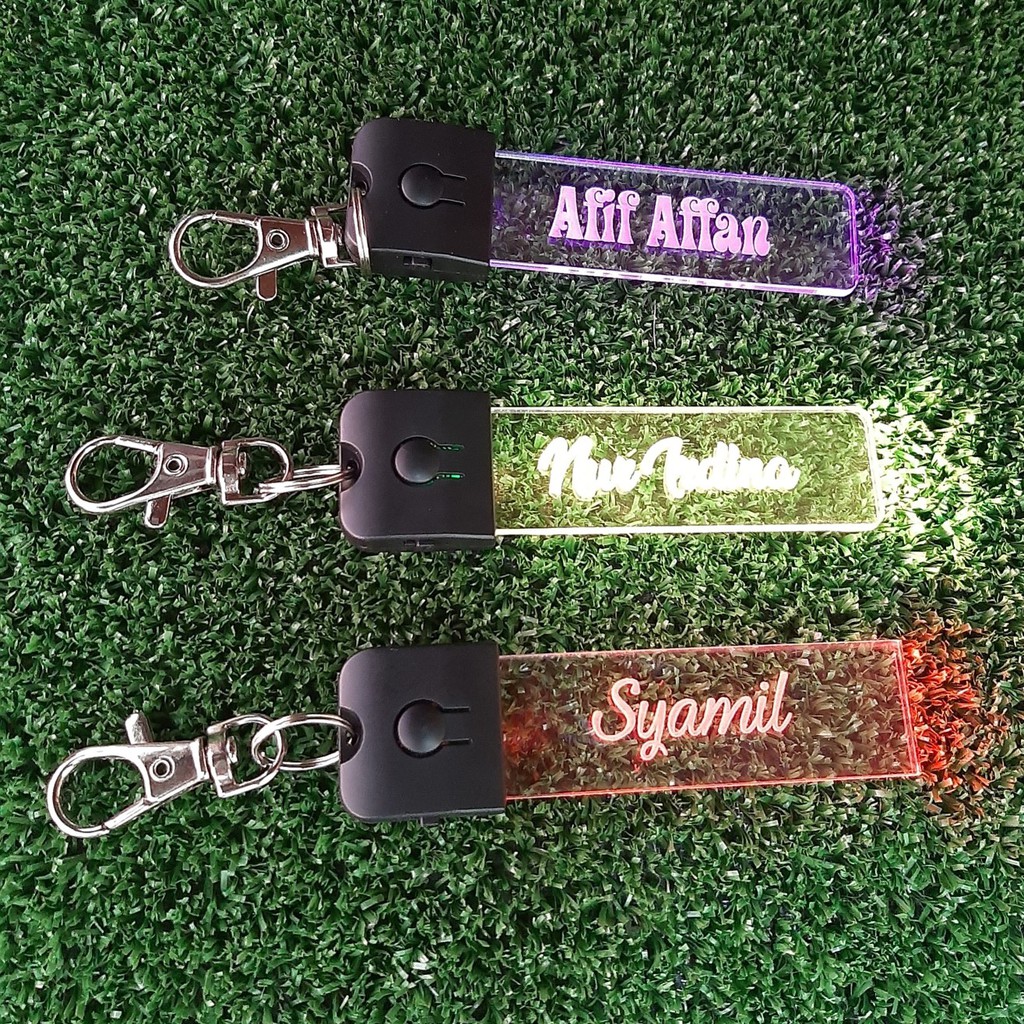 3D LED Keychain Nama Anda | Personalized LED Acrylic Keychain Rechargeable Battery