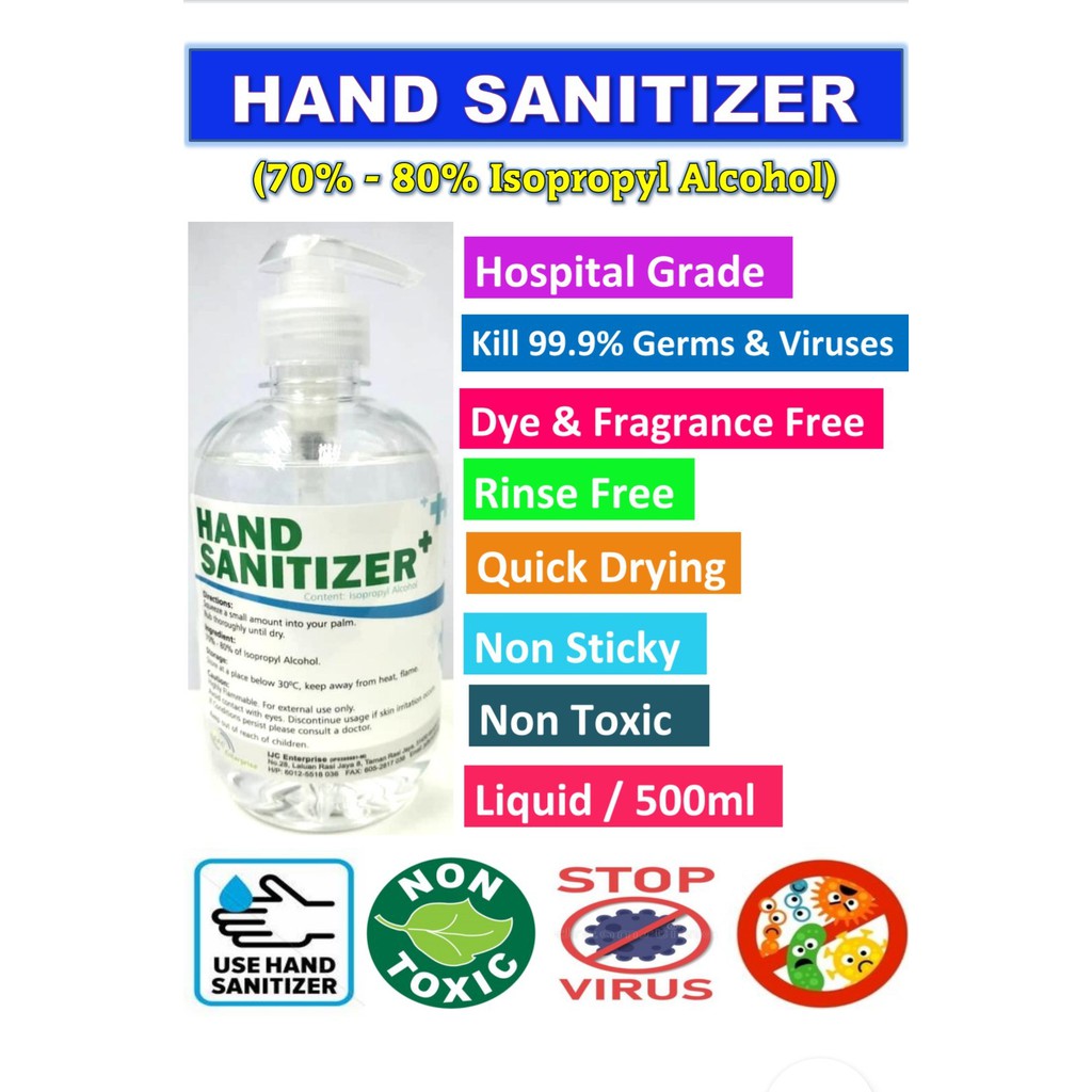 Instant Hand Sanitizer Liquid 500ml (70% - 80% Isopropyl Alcohol ...