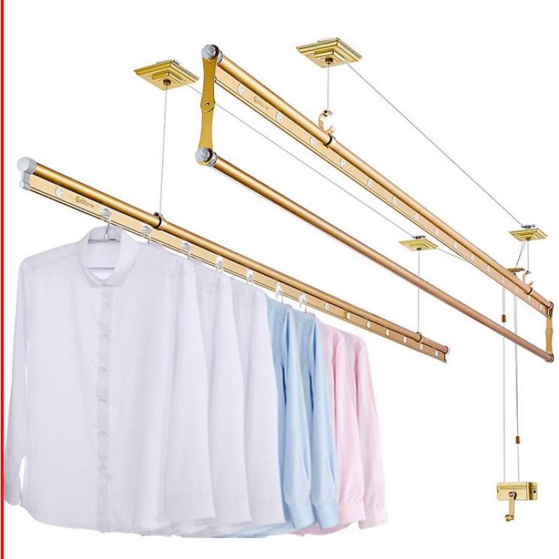 Balcony Child Safety Lifting Laundry Lift Drying 3 Bar Wall Ceiling Mounted Clothes Dryer Racks Hand Cranked Clothes Rod