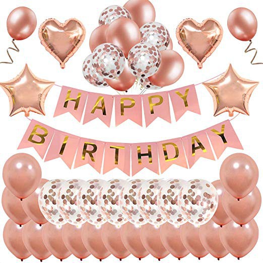Rose Gold Birthday Decoration Happy Birthday Banner Balloon Party