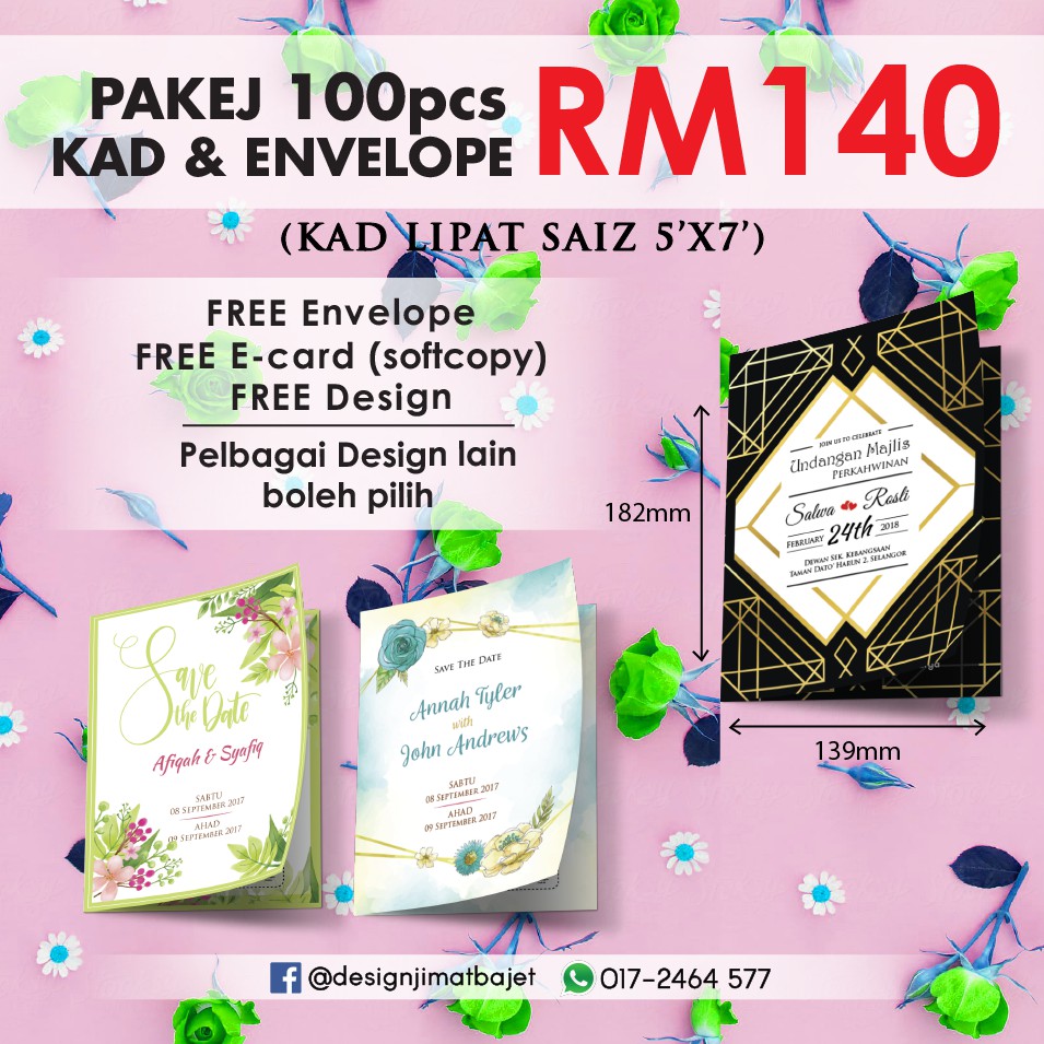 Pakej Kad Kahwin Lipat 5'x7' 100pcs-300pcs, envelope, dan softcopy e ...