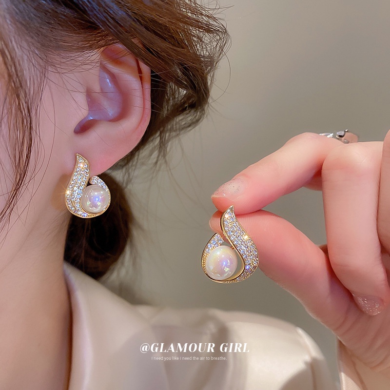 S925 Silver Needle Korean New Trendy Ear Stud Pearl Water Drop Earrings Fashion Girl's Stud Earrings