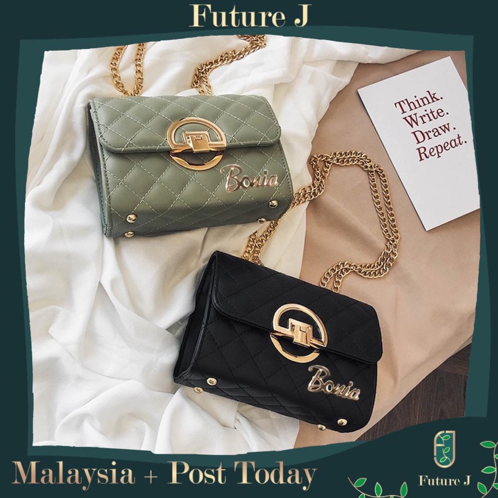 Ready Stock Pearl Portable Wild Chain Sling Bag Pu Impor Mini Square Cove