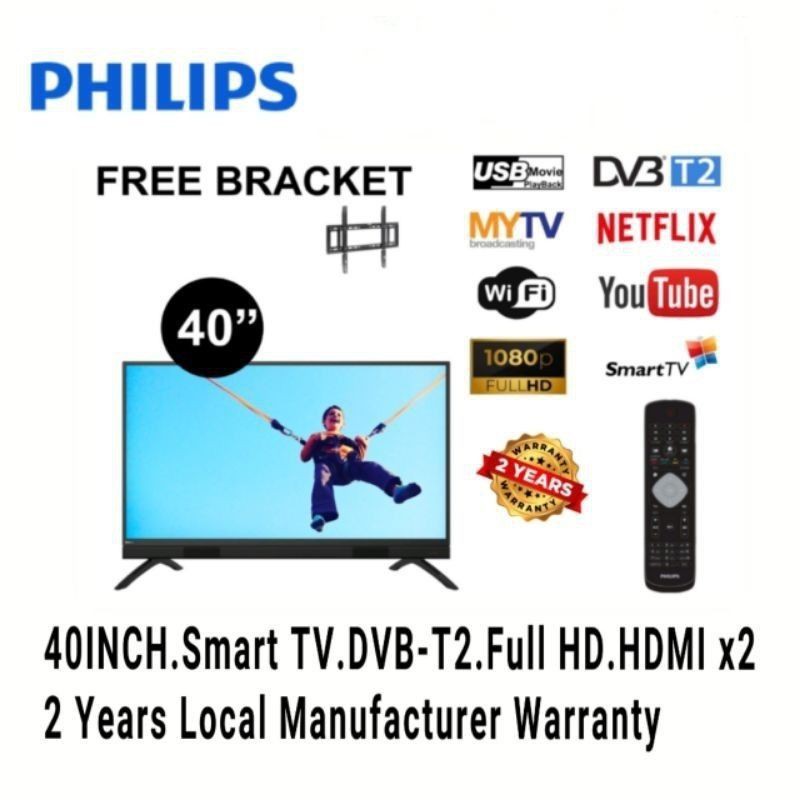 PHILIPS 40" SMART DVB-T2 FULL HD LED TV 40PFT5883 YOUTUBE BROWSER DTTV IDTV MYTV MYFREEVIEW SUPPORTED