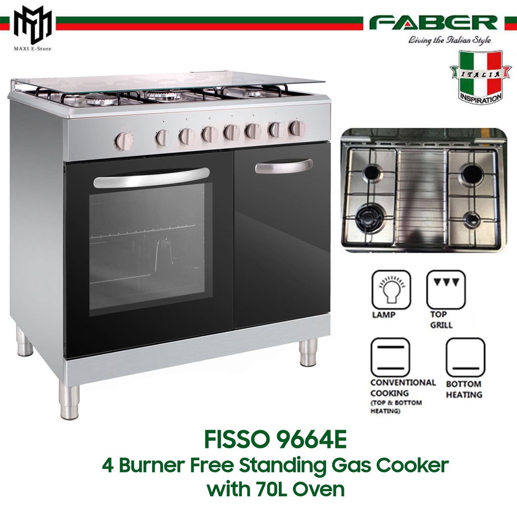 Faber 4 Burner Free Standing Gas Cooker with 70L Oven Stainless Steel FISSO 9664E Shopee Malaysia