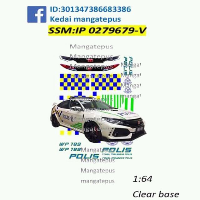 Hotwheels tomica decal poliss civic spanco