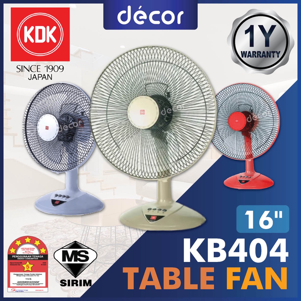 KDK Fan KDK Table Fan KB404 16'' Silver Blue / Beige / Flame Red Table Fan Desk Fan Kipas Meja