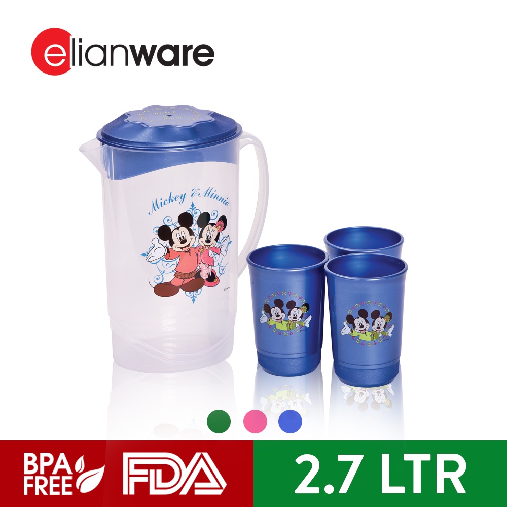 Elianware BPA Free Raya Mickey Transparent Water Jug Cups Cawan Set (FREE 6 CUPS)