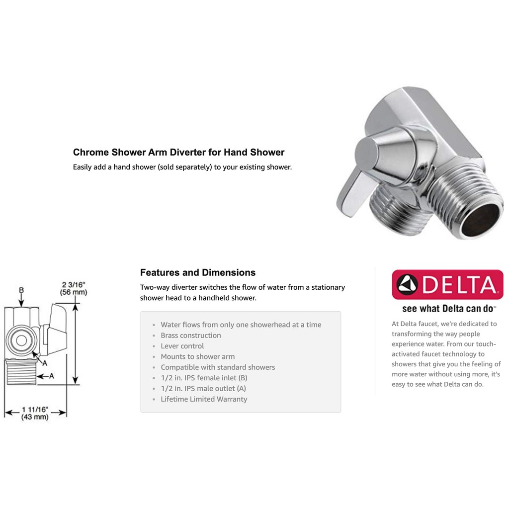 Delta Faucet U4922 Pk Shower Arm Diverter For Hand Shower Chrome