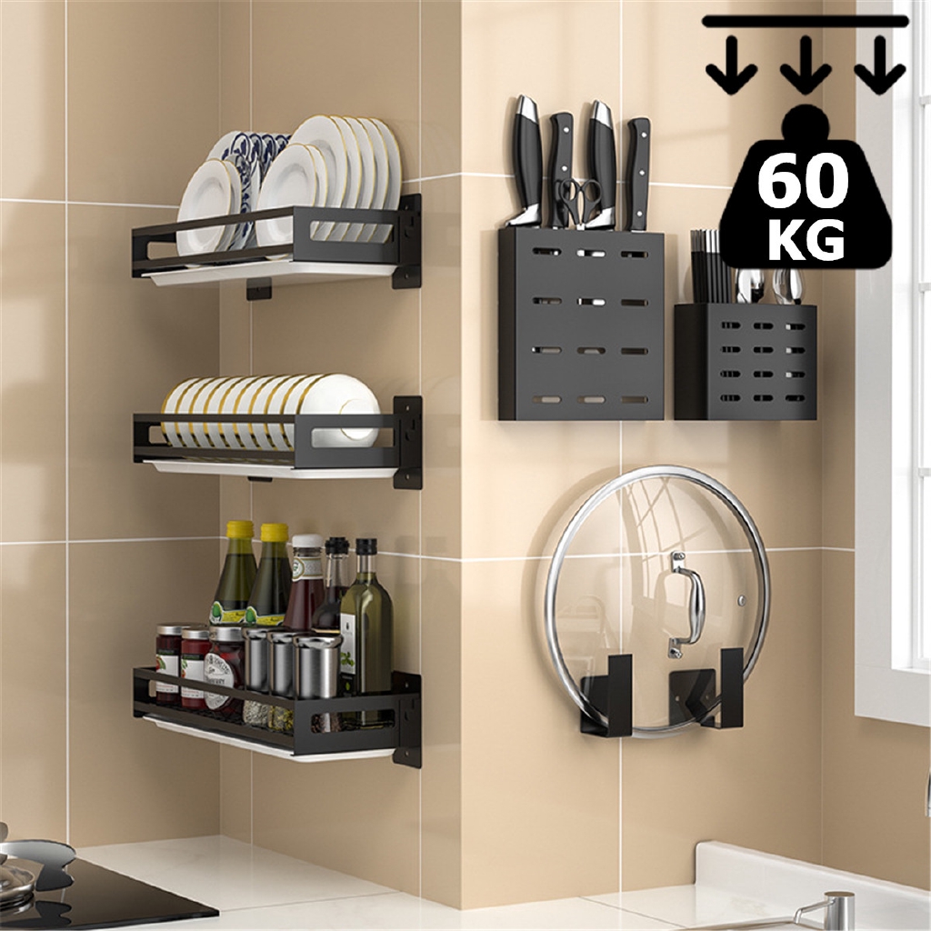 Wall Mounted 3 Tier Plate Shelf Stand Rack Kitchen Cupboard Spice