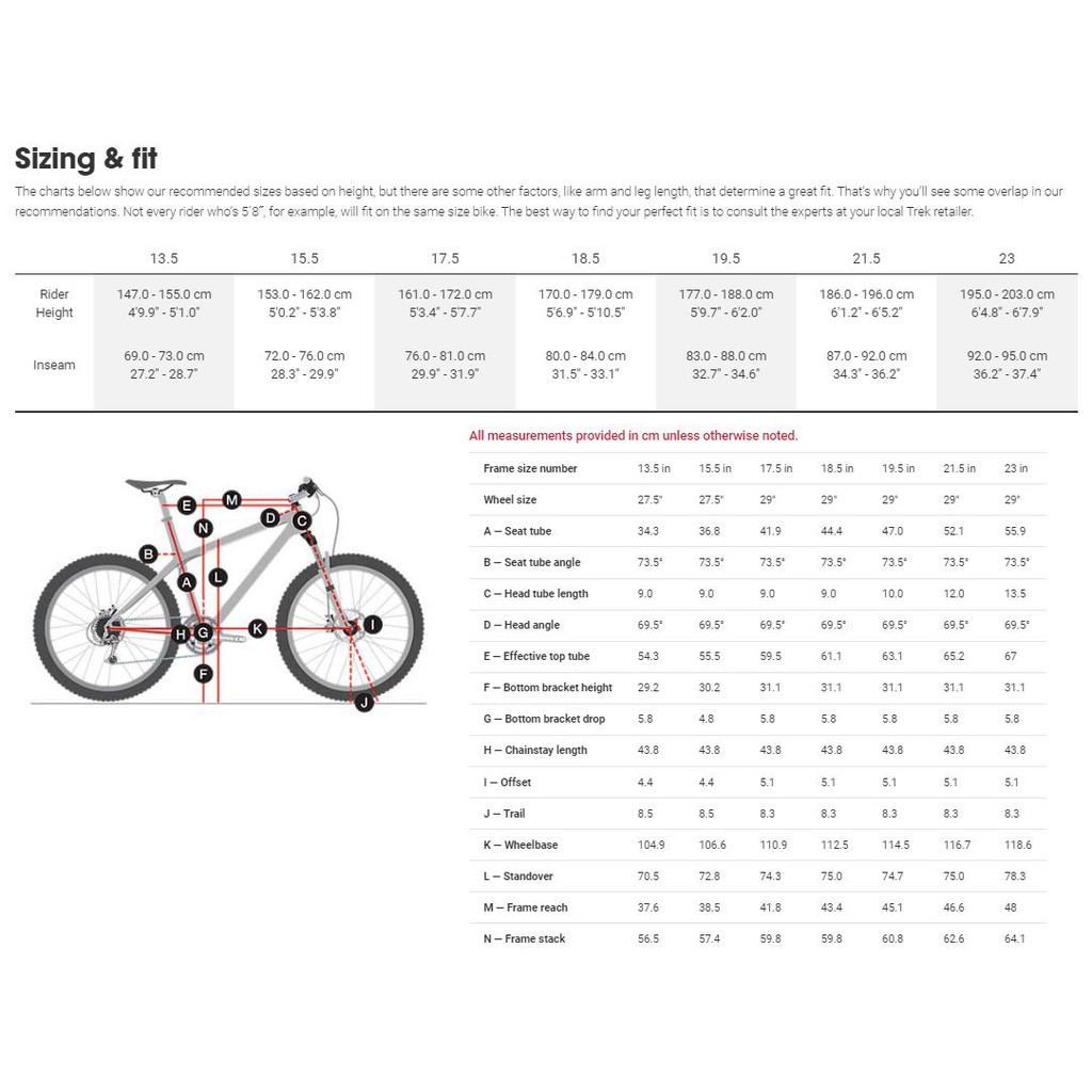 trek mtb sizing