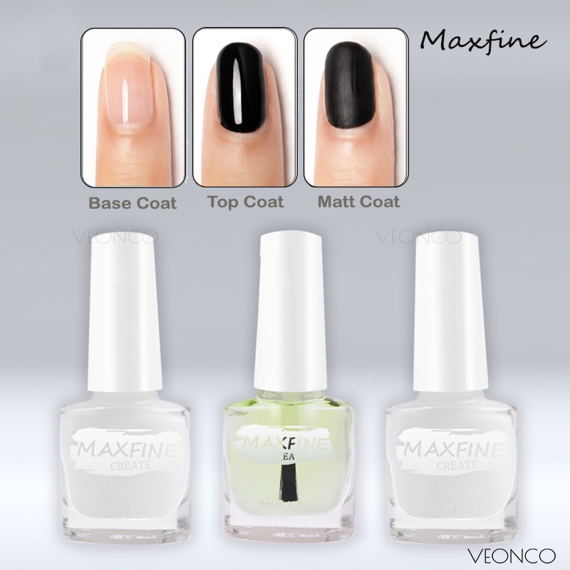 Ready Stock Maxfine 亮油底油磨砂顶油营养油防溢胶 Nail Polish Base Coat Top Coat Matte Cuticle Oil Spill Glue Cuticle Softener 8ML